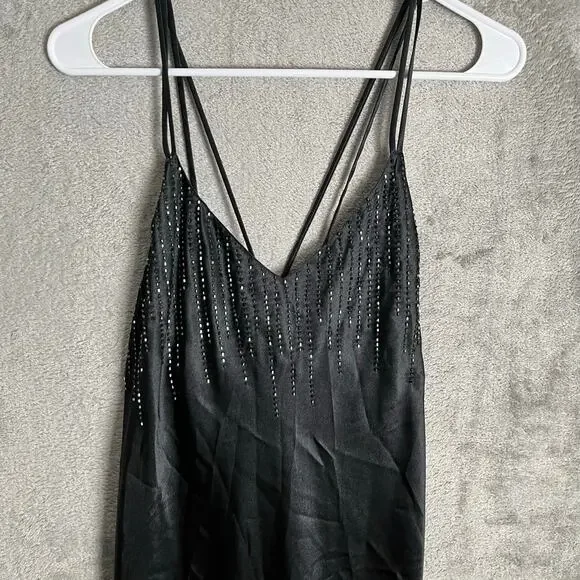 Vintage Y2K Black Beaded Slip Dress Evening Grunge Goth Glam Size Small - Picture 2 of 5